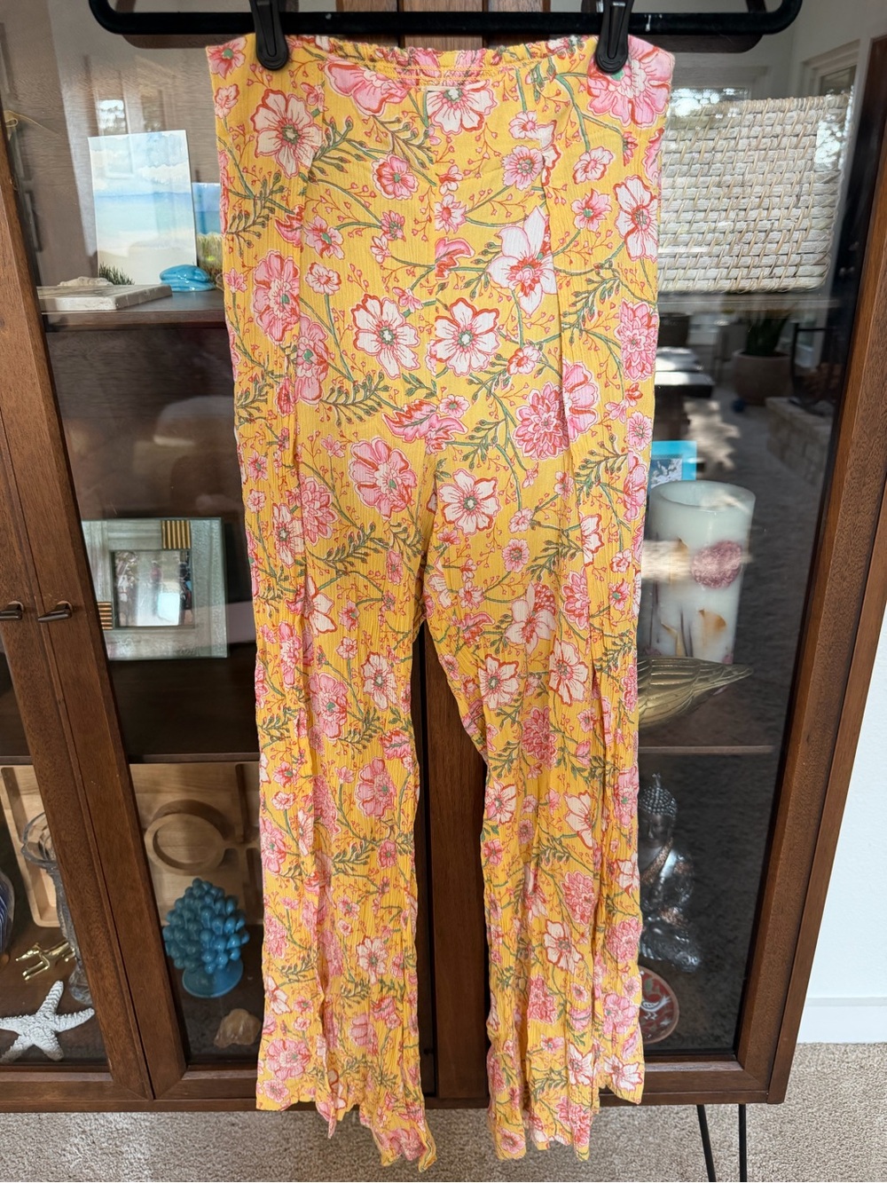 Billabong Yellow Floral Split Wide-Leg Pants